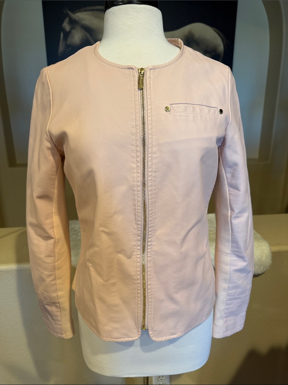 Calvin Klein Light Blush Zip-Front Bomber Faux Leather Jacket